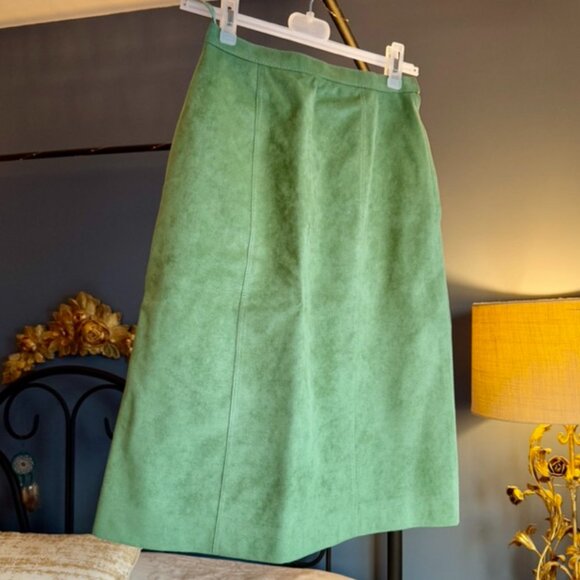Vintage Custom Made Lime Green Suede Skirt Suit Set - Picture 10 of 16